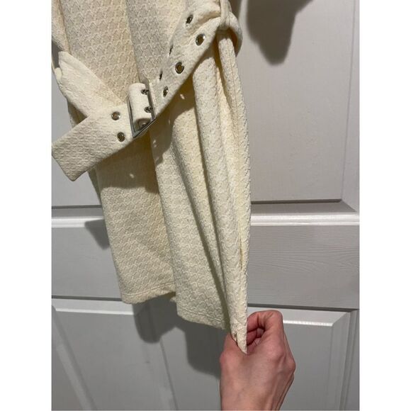 NWOT Bershka Belted Cream Houndstooth Short Sleeve Shirt Mini Dress Size Small - Picture 9 of 15